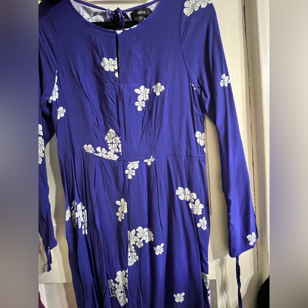 Floral Long Sleeve Dress in Blue and White